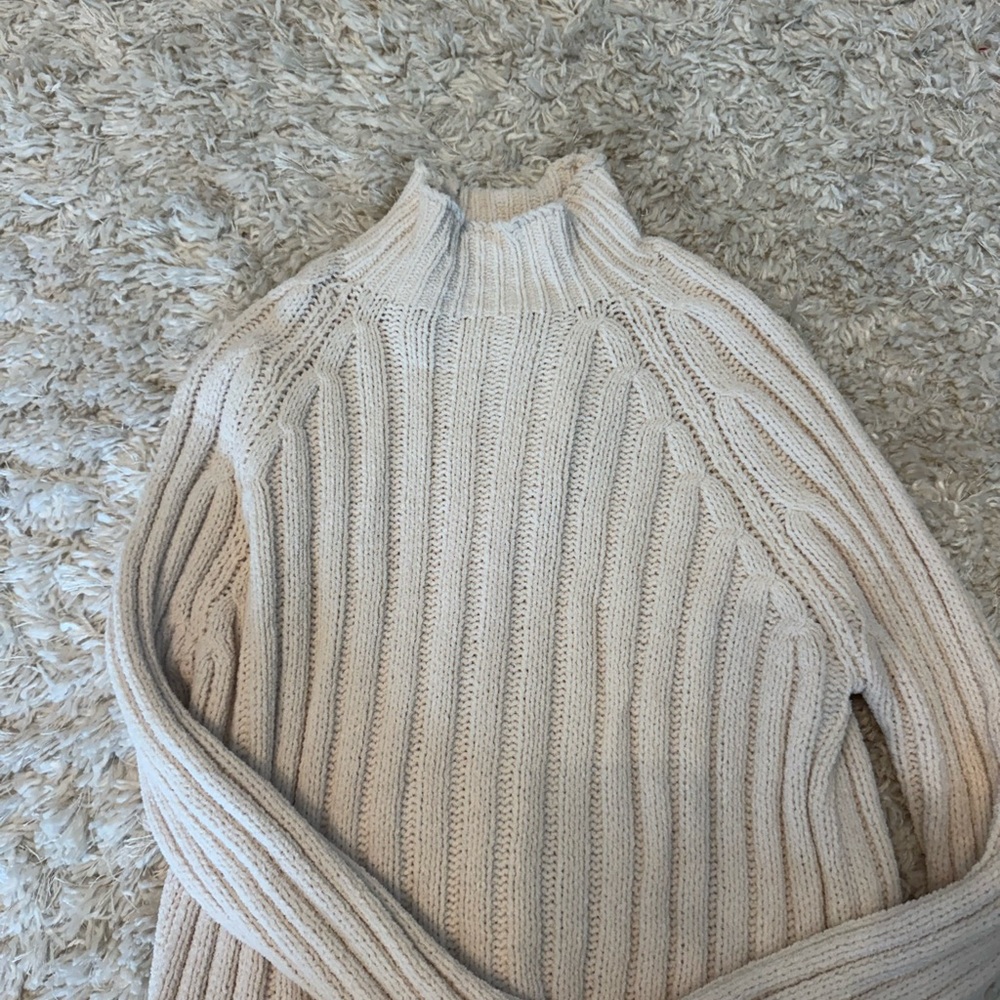 American Eagle Outfitters Cream Ribbed Turtleneck Sweater